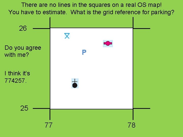 There are no lines in the squares on a real OS map! You have