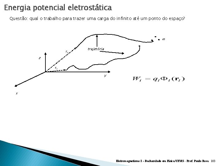 Energia potencial eletrostática Questão: qual o trabalho para trazer uma carga do infinito até