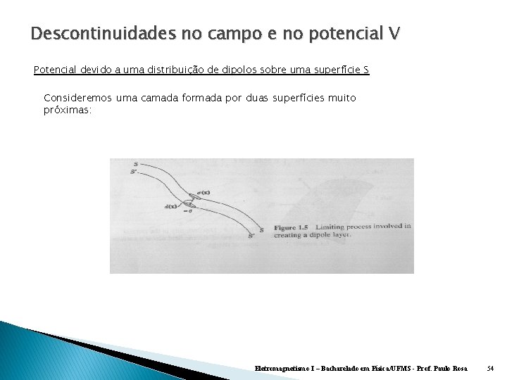 Descontinuidades no campo e no potencial V Potencial devido a uma distribuição de dipolos