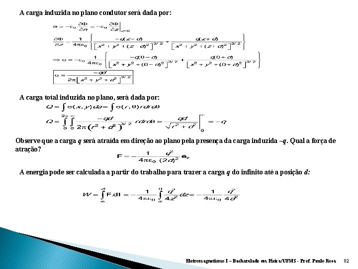 A carga induzida no plano condutor será dada por: A carga total induzida no