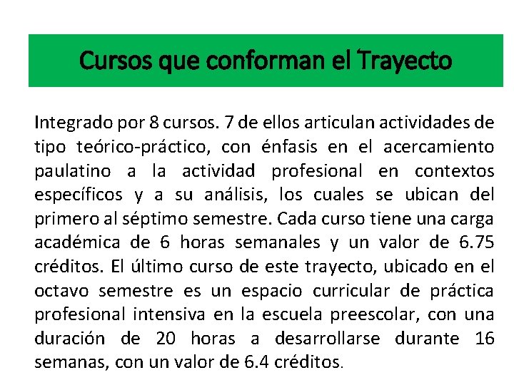Cursos que conforman el Trayecto Integrado por 8 cursos. 7 de ellos articulan actividades Cursos que conforman el Trayecto Integrado por 8 cursos. 7 de ellos articulan actividades