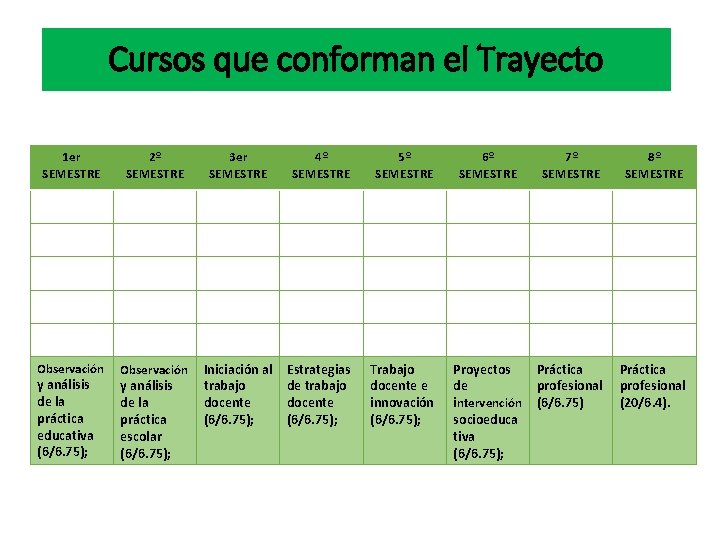 Cursos que conforman el Trayecto 1 er SEMESTRE Observación y análisis de la práctica Cursos que conforman el Trayecto 1 er SEMESTRE Observación y análisis de la práctica