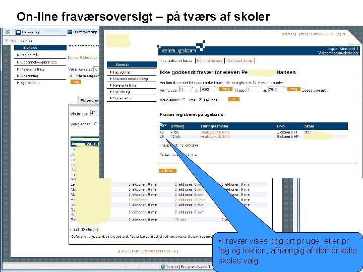 On-line fraværsoversigt – på tværs af skoler 12 • Fravær vises opgjort pr uge,