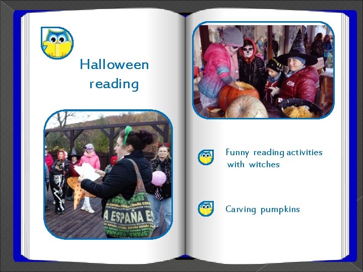 Halloween reading Funny reading activities with witches Carving pumpkins 