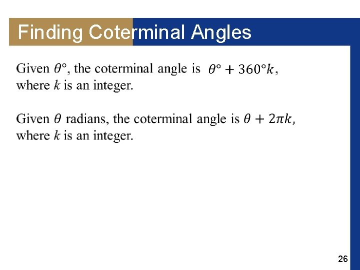 Finding Coterminal Angles 26 