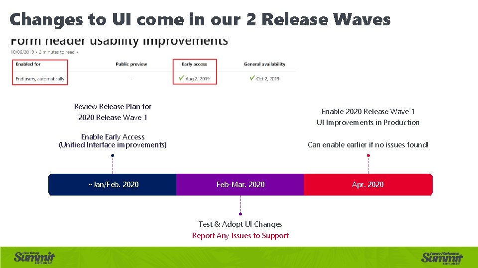 Changes to UI come in our 2 Release Waves Review Release Plan for 2020