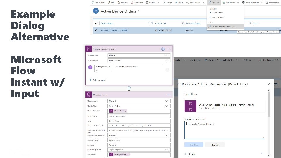 Example Dialog Alternative Microsoft Flow Instant w/ Input 