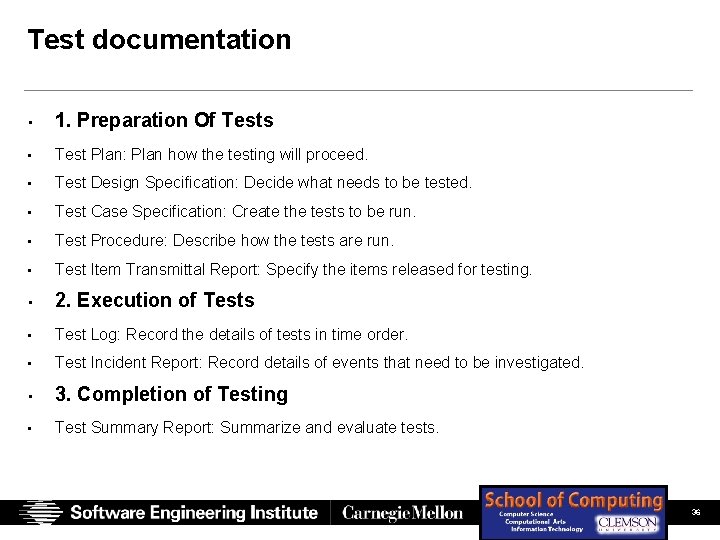 Test documentation • 1. Preparation Of Tests • Test Plan: Plan how the testing Test documentation • 1. Preparation Of Tests • Test Plan: Plan how the testing