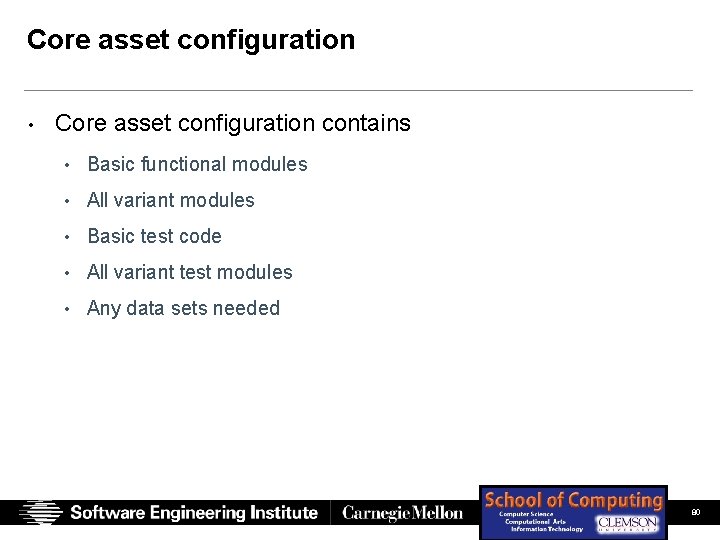 Core asset configuration • Core asset configuration contains • Basic functional modules • All Core asset configuration • Core asset configuration contains • Basic functional modules • All