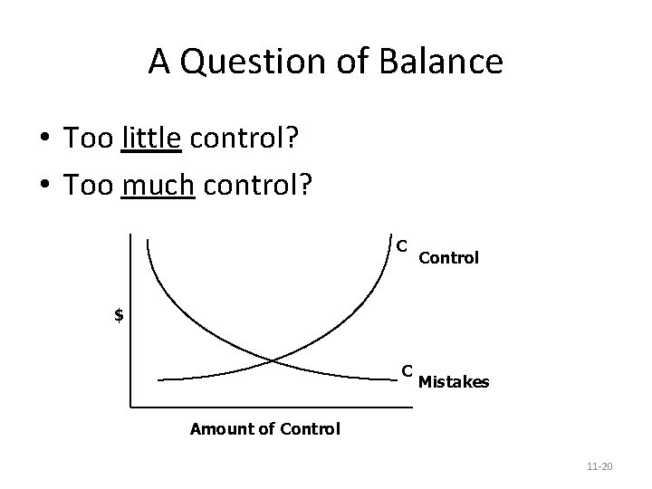 A Question of Balance • Too little control? • Too much control? C Control