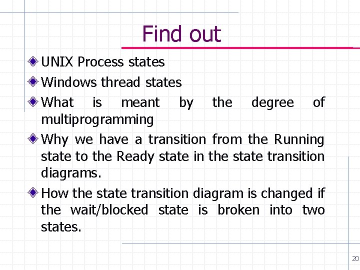 Find out UNIX Process states Windows thread states What is meant by the degree