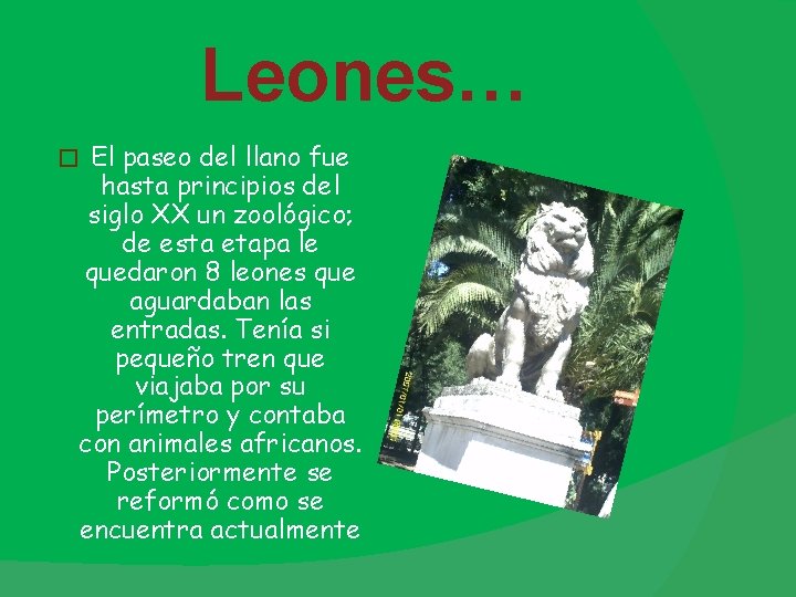 Leones… � El paseo del llano fue hasta principios del siglo XX un zoológico; Leones… � El paseo del llano fue hasta principios del siglo XX un zoológico;