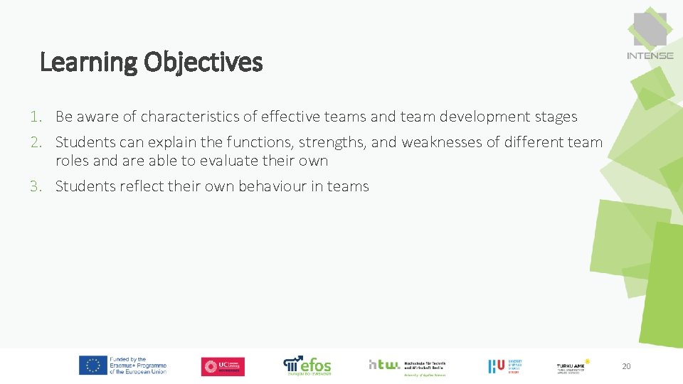 Learning Objectives 1. Be aware of characteristics of effective teams and team development stages