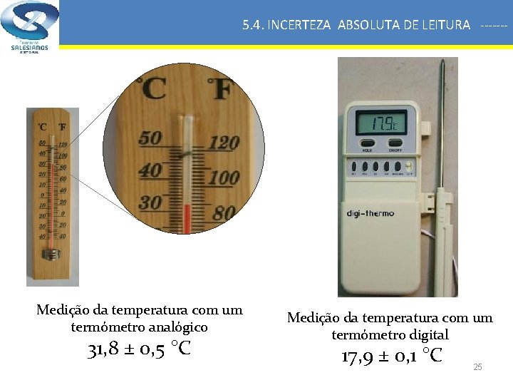 5. 4. INCERTEZA ABSOLUTA DE LEITURA ------- Medição da temperatura com um termómetro analógico