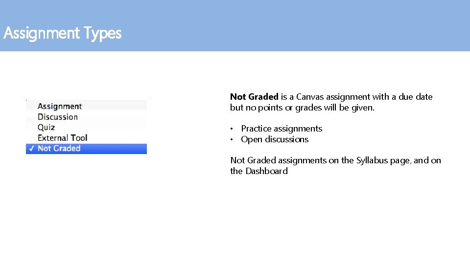 Assignment Types Not Graded is a Canvas assignment with a due date but no