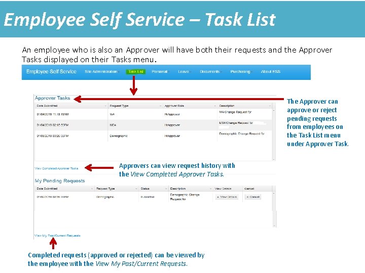 Employee Self Service – Task List An employee who is also an Approver will Employee Self Service – Task List An employee who is also an Approver will
