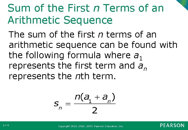Sum of the First n Terms of an Arithmetic Sequence The sum of the
