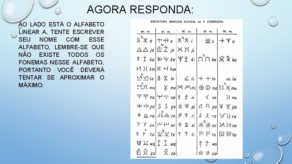 AGORA RESPONDA: AO LADO ESTÁ O ALFABETO LINEAR A. TENTE ESCREVER SEU NOME COM