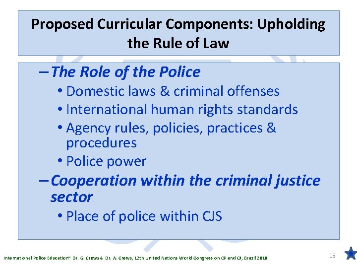 Proposed Curricular Components: Upholding the Rule of Law – The Role of the Police