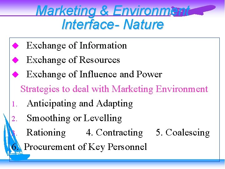 Marketing & Environment Interface- Nature Exchange of Information Exchange of Resources Exchange of Influence