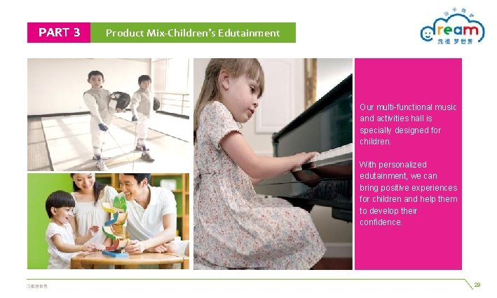 PART 3 Product Mix-Children’s Edutainment Our multi-functional music and activities hall is specially designed PART 3 Product Mix-Children’s Edutainment Our multi-functional music and activities hall is specially designed