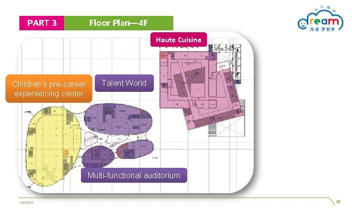 PART 3 Floor Plan— 4 F Haute Cuisine Children’s pre-career experiencing center Talent World PART 3 Floor Plan— 4 F Haute Cuisine Children’s pre-career experiencing center Talent World