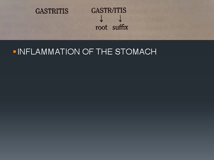 Dividing Words Into Component Parts § INFLAMMATION OF THE STOMACH 