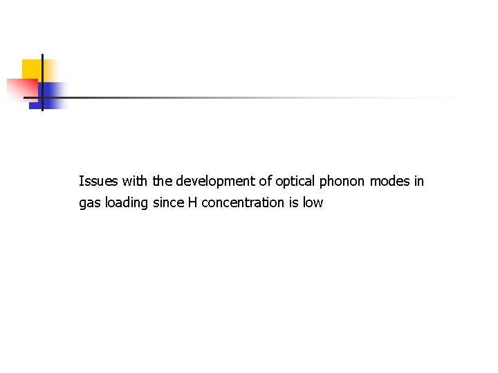 Issues with the development of optical phonon modes in gas loading since H concentration Issues with the development of optical phonon modes in gas loading since H concentration