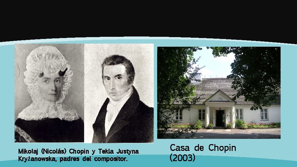 Mikołaj (Nicolás) Chopin y Tekla Justyna Kryżanowska, padres del compositor. Casa de Chopin (2003) Mikołaj (Nicolás) Chopin y Tekla Justyna Kryżanowska, padres del compositor. Casa de Chopin (2003)