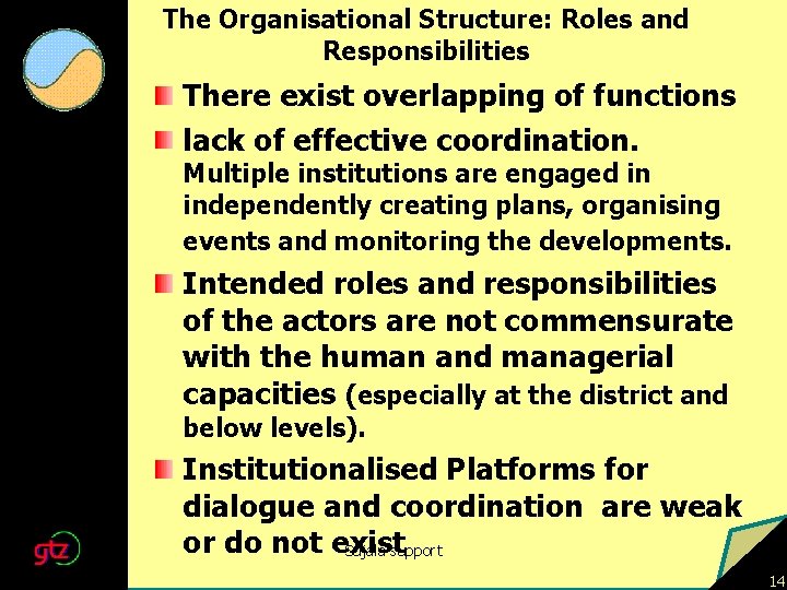 The Organisational Structure: Roles and Responsibilities There exist overlapping of functions lack of effective