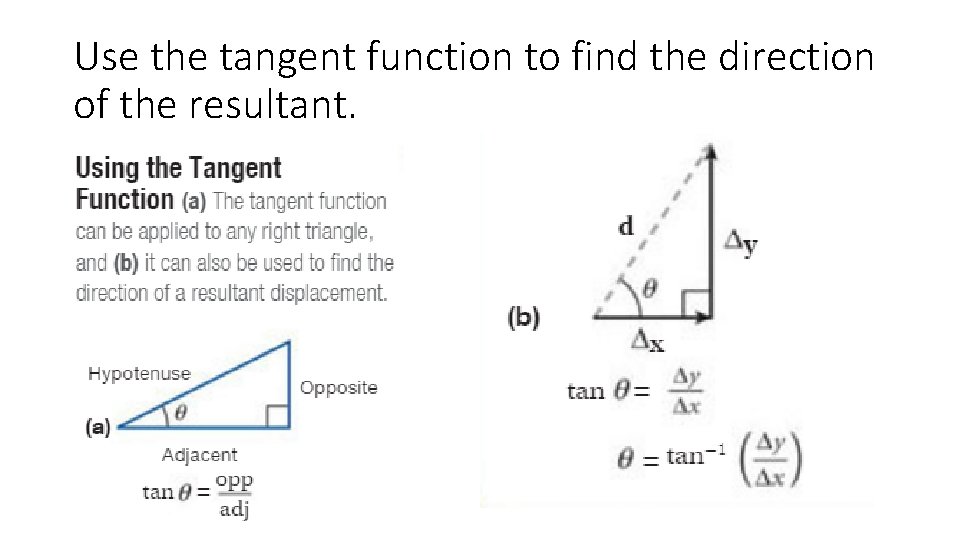 Use the tangent function to find the direction of the resultant. 