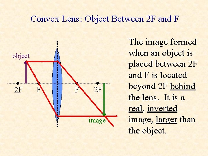 Convex Lens: Object Between 2 F and F object • 2 F • 2