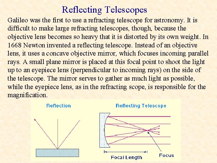 Reflecting Telescopes Galileo was the first to use a refracting telescope for astronomy. It