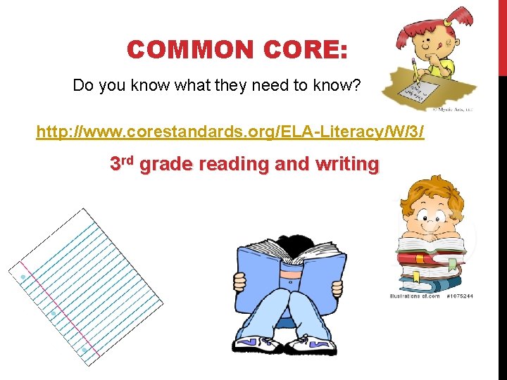 COMMON CORE: Do you know what they need to know? http: //www. corestandards. org/ELA-Literacy/W/3/