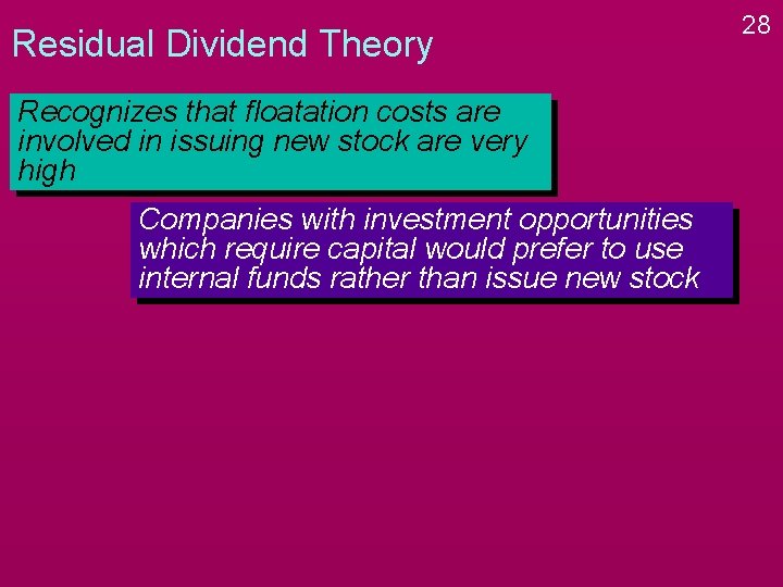 Residual Dividend Theory Recognizes that floatation costs are involved in issuing new stock are Residual Dividend Theory Recognizes that floatation costs are involved in issuing new stock are