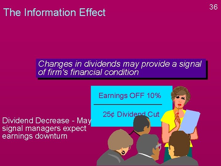 The Information Effect Changes in dividends may provide a signal of firm's financial condition The Information Effect Changes in dividends may provide a signal of firm's financial condition