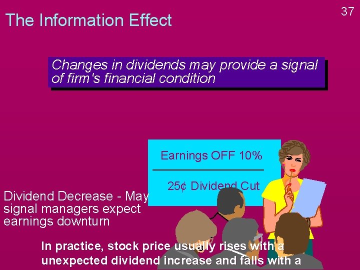The Information Effect Changes in dividends may provide a signal of firm's financial condition The Information Effect Changes in dividends may provide a signal of firm's financial condition
