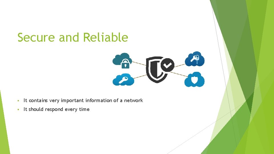 Secure and Reliable § It contains very important information of a network § It