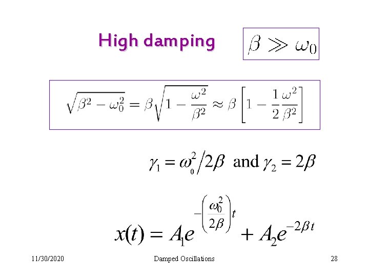 High damping 11/30/2020 Damped Oscillations 28 