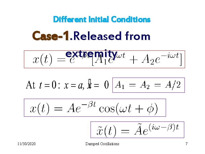 Different Initial Conditions Case-1. Released from extremity 11/30/2020 Damped Oscillations 7 