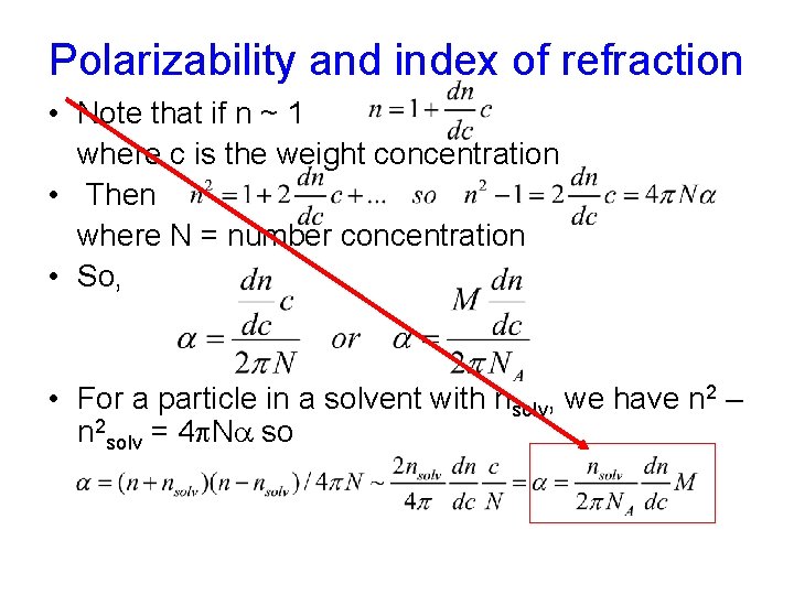 Polarizability and index of refraction • Note that if n ~ 1 where c