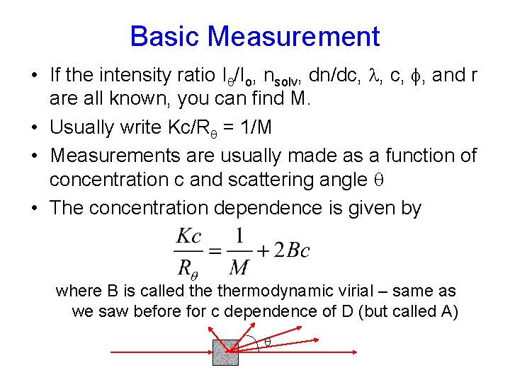 Basic Measurement • If the intensity ratio Iq/Io, nsolv, dn/dc, l, c, f, and