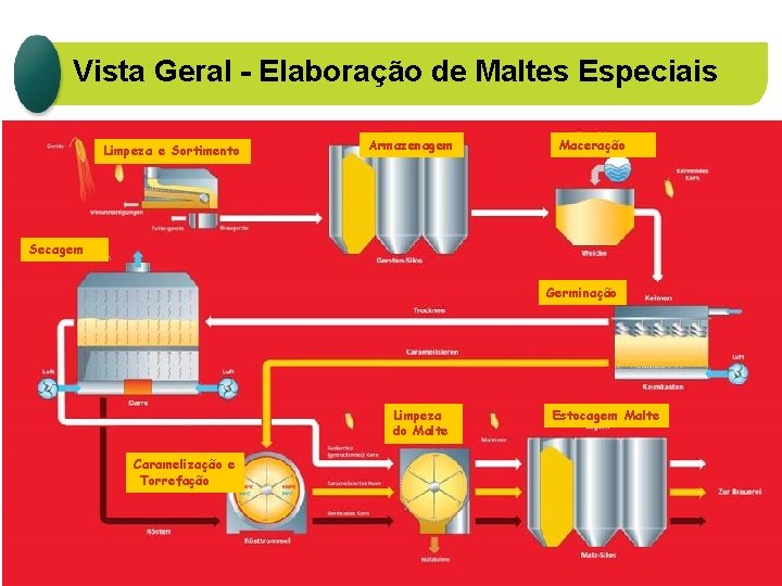 Vista Geral - Elaboração de Maltes Especiais Limpeza e Sortimento Armazenagem Maceração Secagem Germinação