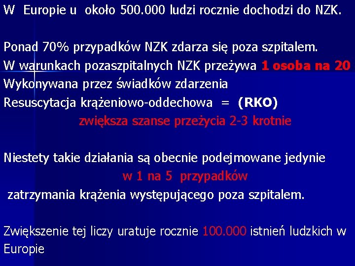 W Europie u około 500. 000 ludzi rocznie dochodzi do NZK. Ponad 70% przypadków