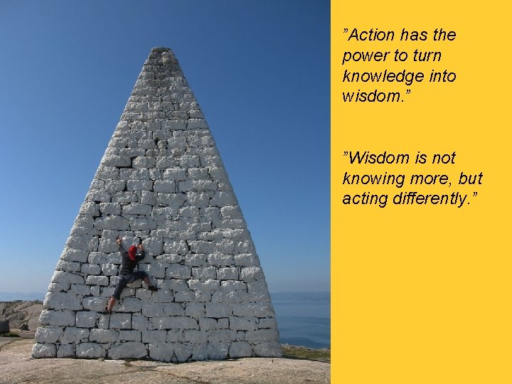 ”Action has the power to turn knowledge into wisdom. ” ”Wisdom is not knowing