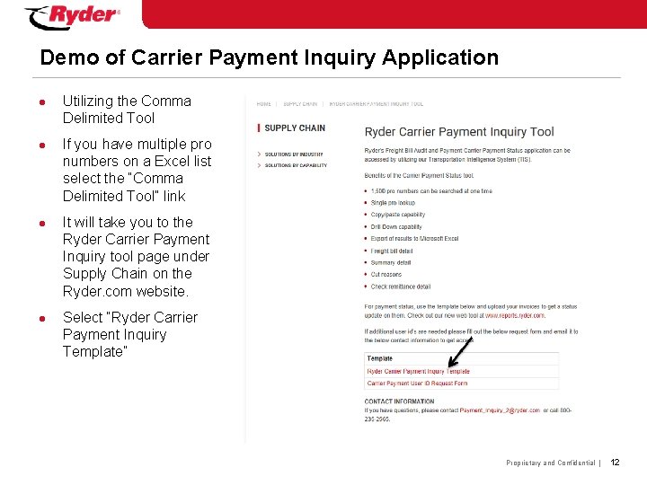 Ryder Transportation Management OVERVIEW PAYMENT INQUIRY ENHANCEMENT CARRIER