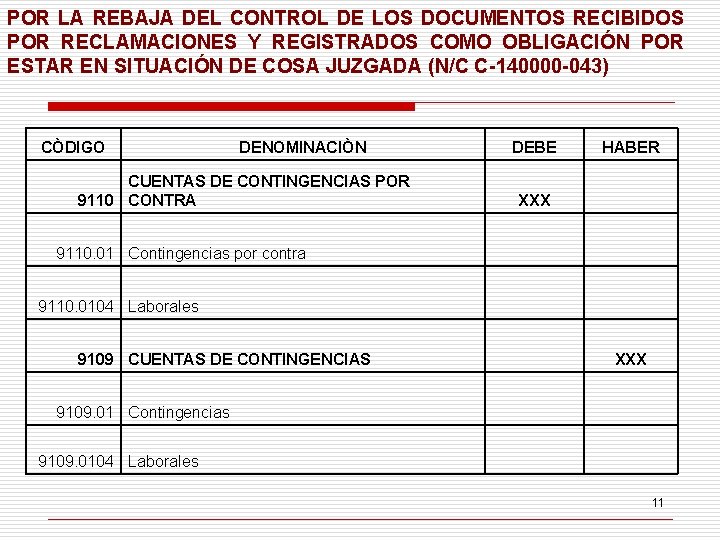 POR LA REBAJA DEL CONTROL DE LOS DOCUMENTOS RECIBIDOS POR RECLAMACIONES Y REGISTRADOS COMO