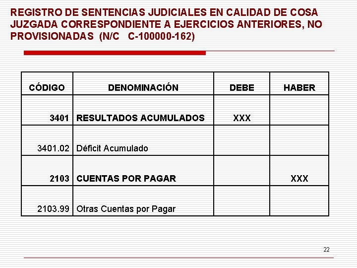 REGISTRO DE SENTENCIAS JUDICIALES EN CALIDAD DE COSA JUZGADA CORRESPONDIENTE A EJERCICIOS ANTERIORES, NO