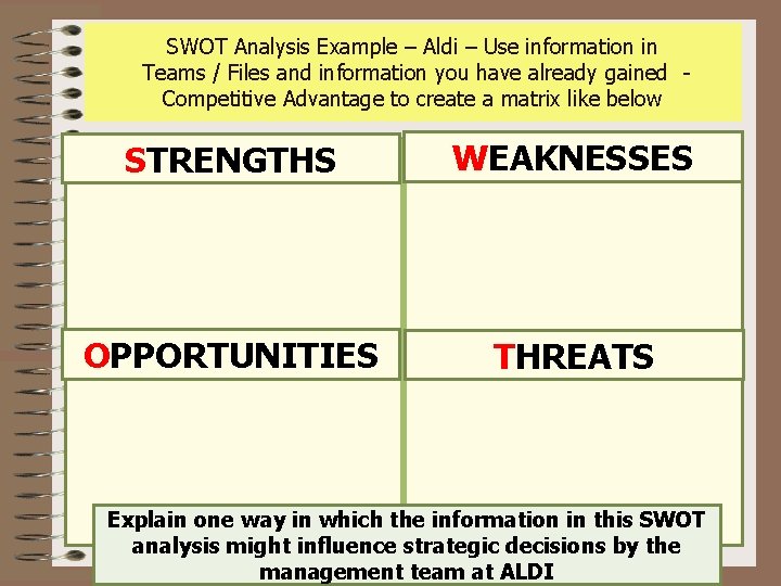 SWOT Analysis Example – Aldi – Use information in Teams / Files and information