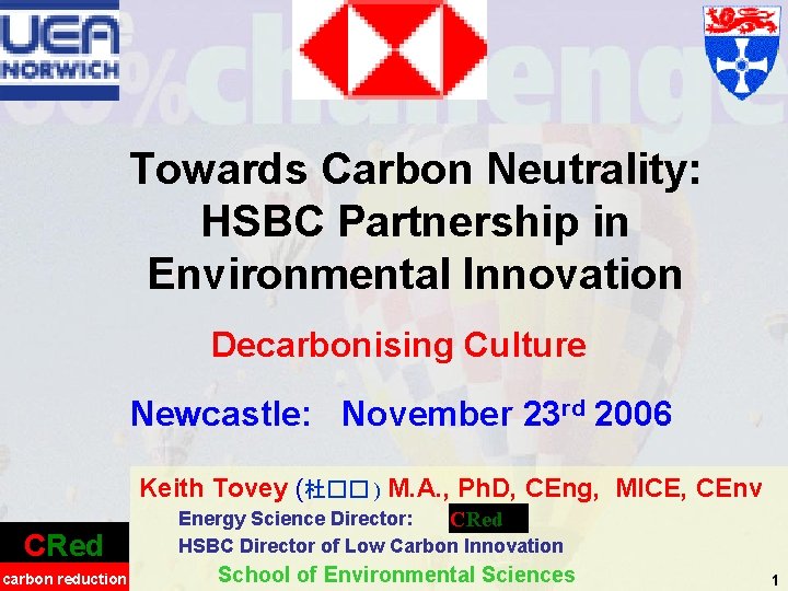 Towards Carbon Neutrality: HSBC Partnership in Environmental Innovation Decarbonising Culture Newcastle: November 23 rd